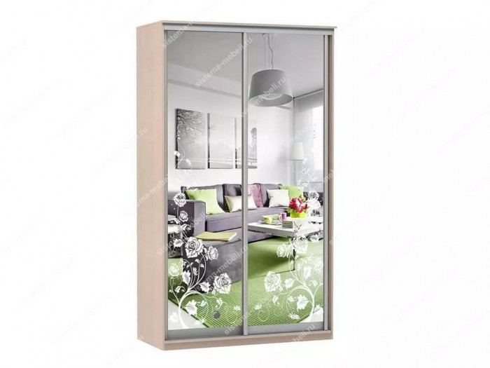 Шкаф купе Модерн 905х600 2-х дверный зеркальный с пескоструем №3 ясень