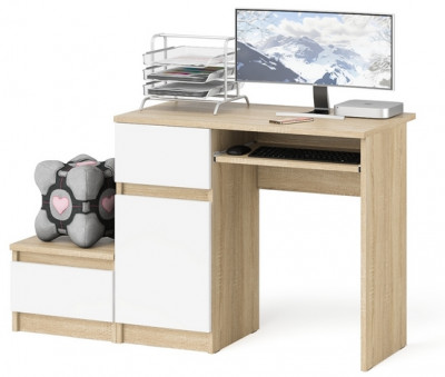 Мори Стол компьютерный МС-1 левый + Тумба ТМП400.1, цвет дуб сонома/белый, ШхГхВ 130,4х50х76,6 см., выдвижной ящик слева, НЕ универсальная сборка