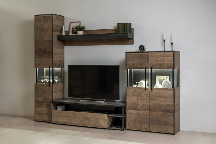 Трувор 13.306 Комод с витриной, цвет дуб гранж песочный/интра, ШхГхВ 85,8х37х135,3 см., есть светодиодная подсветка