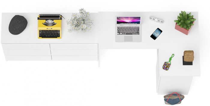 Мори компьютерный стол МС-16 правый + Комод МК1200.6, белый