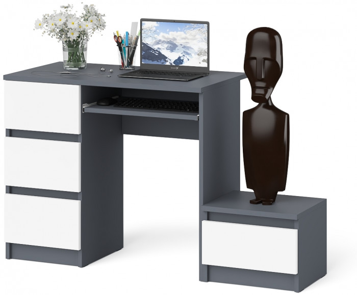 Мори компьютерный стол МС-6 левый + Тумба ТМП400.1, графит/белый