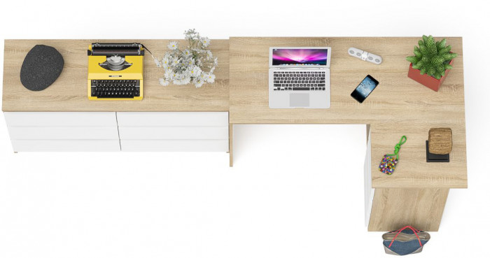 Мори Стол компьютерный МС-16 правый + Комод МК1200.6, цвет дуб сонома/белый, ШхГхВ 244,8х84,9х76,6 см., выдвижные ящики справа, НЕ универс. сборка