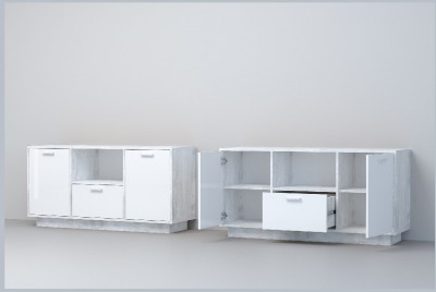 Эго Тумба Т-2 ПД (Глянец Белый/Бетон Светлый)