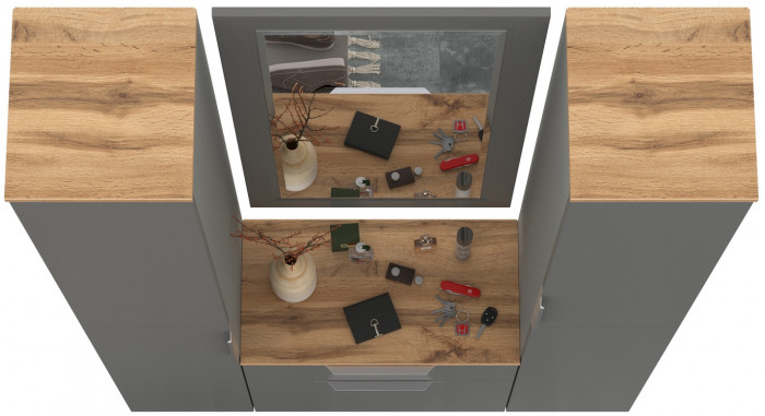 Октава Прихожая 43, цвет серый графит/дуб крафт золотой/фасады МДФ серый графит, ШхГхВ 129,3х35,4х197,6 см., универсальная сборка