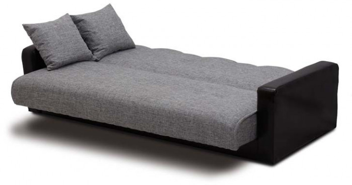 Раскладной диван-кровать, прямой, книжка, цвет серо-черный, кожа/рогожка, Лондон 120х190