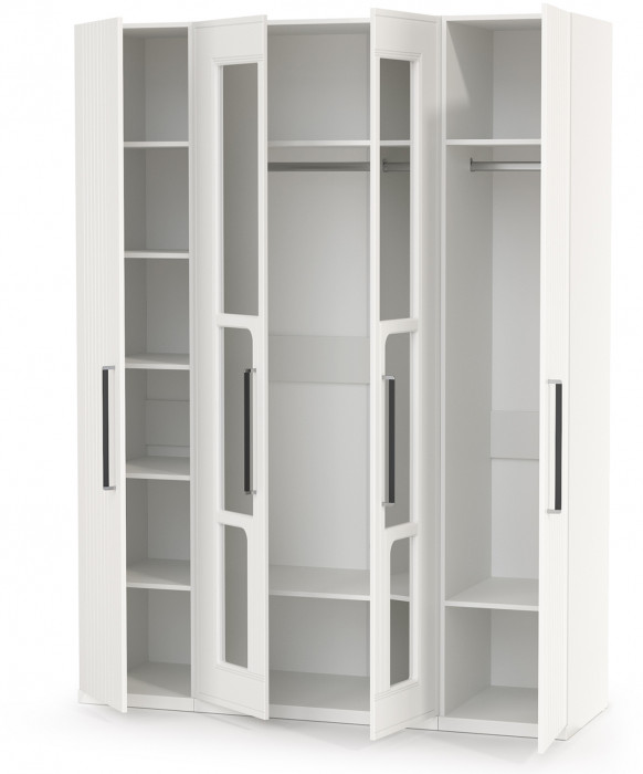 Валенсия Спальня Шкаф для одежды 4-х створчатый, ЛДСП белый шагрень/МДФ белый шагрень