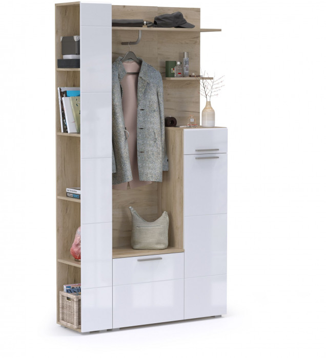 Лайн Прихожая № 06, дуб крафт серый/фасады МДФ белый глянец