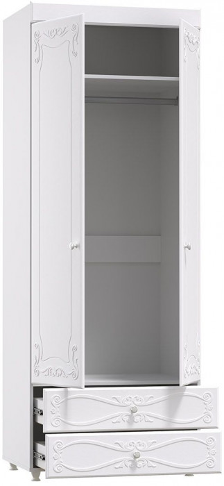 Шкаф 2-х дверный с ящиками (гл.560) Италия ИТ-49 белое дерево