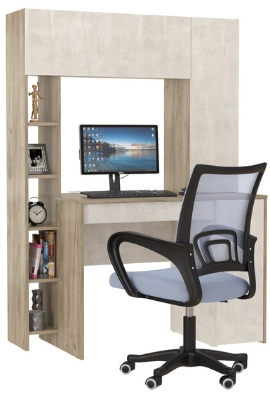 КР100 Стол компьютерный Комфорт 12.71 + кресло 103 серое, цвет дуб крафт серый/шёлковый камень, ШхГхВ 116,7х60,2х165,4 см., НЕ универсальная сборка