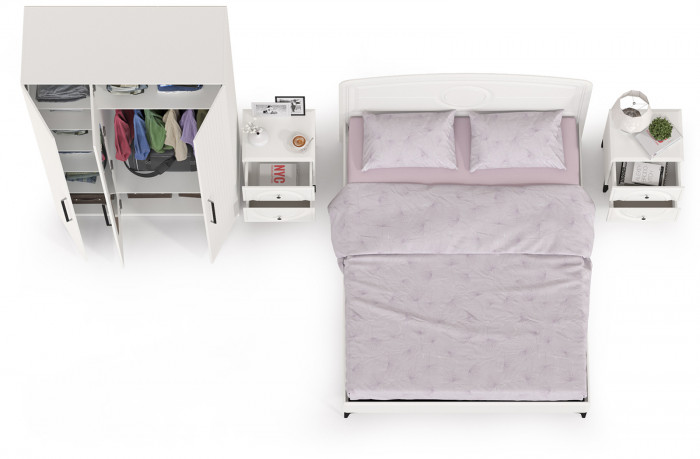 Валенсия Спальня № 33, цвет ЛДСП белый шагрень/МДФ белый шагрень, ортопед есть, сп. м. 1600х2000 мм., б/м