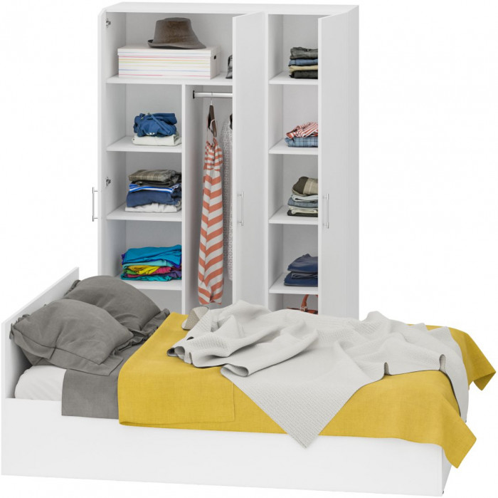 Спальня Стандарт 1-1400, цвет белый, ШхГхВ 143,5х203,5х70 + 135х52х200 см., сп.м. 1400х2000 мм., без матраса, основание есть