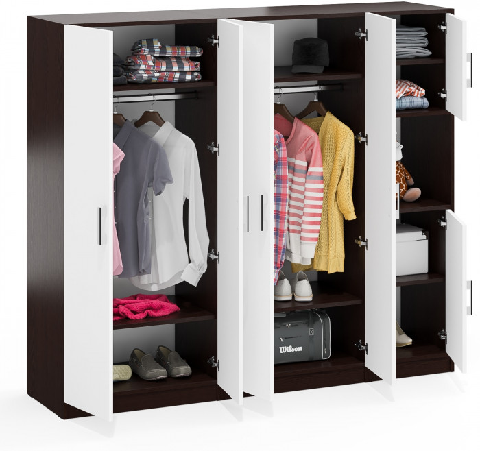 Шкаф С-МД-СК9Ш+Пенал С-МД-СК9П+Шкаф С-МД-СК9Ш, цвет венге/белый шагрень, ШхГхВ 183х45х160 см., универсальная сборка