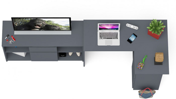 Мори компьютерный стол МС-16 правый + Тумба МТВ1204.1, графит