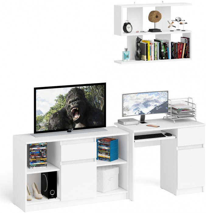 Мори Стол компьютерный МС-1 правый + Тумба МТВ1204.1 + Полка 900, цвет белый, ШхГхВ 210,4х50х209,6 см., НЕ универсальная сборка