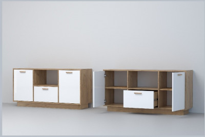 Эго Тумба Т-2 ПД (Глянец Белый/Дуб Крафт Золотой)