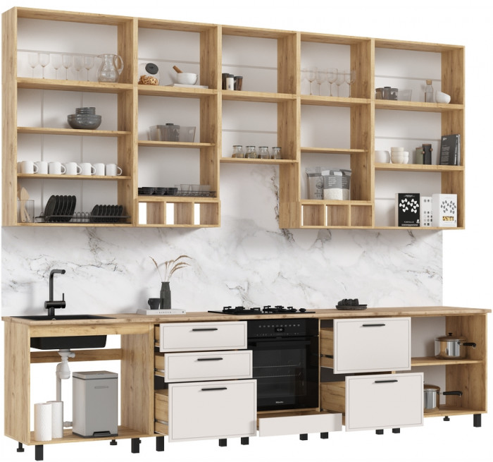 Кухня Бьянка 3,4/1350м (с элементами Люкс класса), Крафт золотой/Кашемир