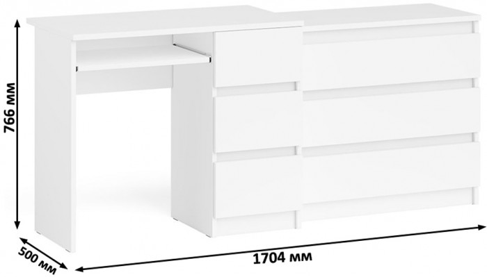 Мори Стол компьютерный МС-6 правый + Комод МК800.1, цвет белый, ШхГхВ 170,4х50х76,6 см., выдвижные ящики справа, НЕ универсальная сборка