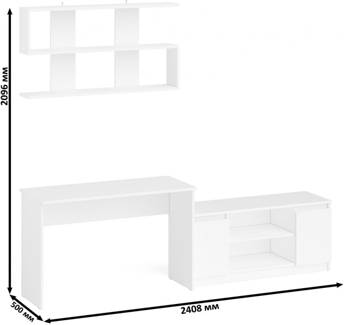 Мори Стол письменный МСП1200.1 + Тумба МТВ1200.1 + Полка 1200, цвет белый, ШхГхВ 240,8х50х209,6 см., универсальная сборка