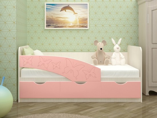 Детская кровать Бабочки 80х160, розовый металл
