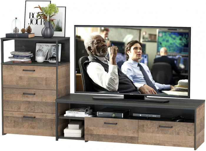 Трувор 13.70 Тумба под ТВ + 13.307.02 Комод с ящиками, дуб гранж песочный/интра