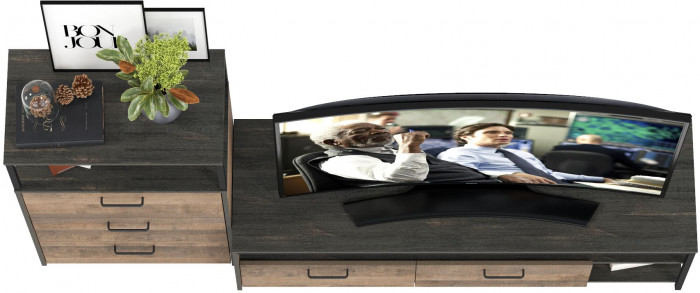 Трувор 13.70 Тумба под ТВ + 13.307.02 Комод с ящиками, дуб гранж песочный/интра