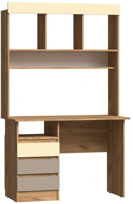 Челси Color Стол письменный + Надстройка (Слоновая кость/Глиняный серый/Дуб крафт)