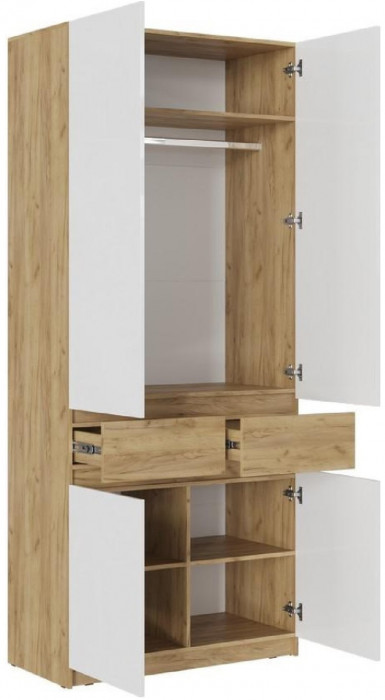 Модульная прихожая Роджина, комп.4 (Белый глянец, Дуб Крафт Золотой)
