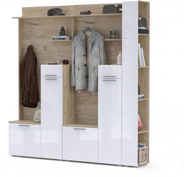 Лайн Прихожая № 07, дуб крафт серый/фасады МДФ белый глянец