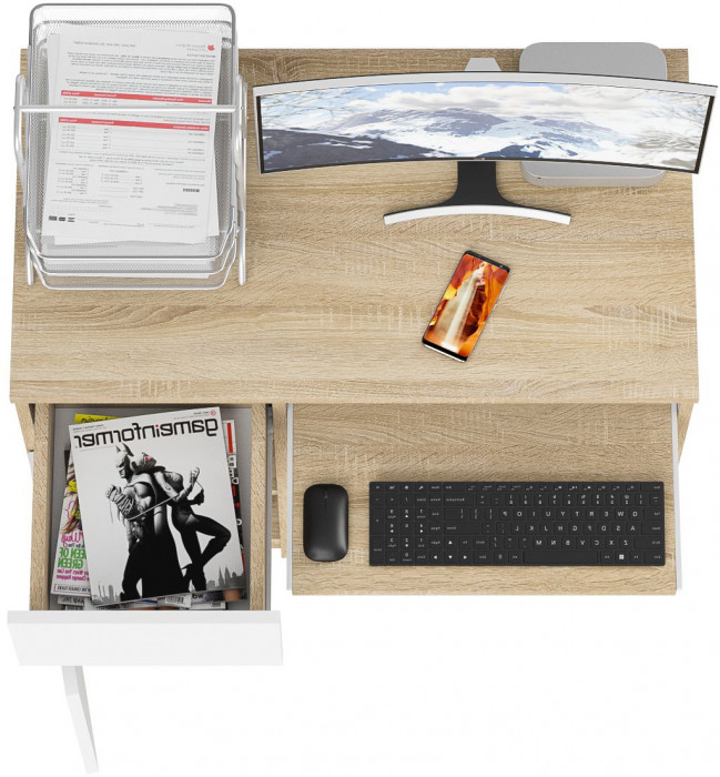 Мори компьютерный стол МС-1 левый, дуб сонома/белый