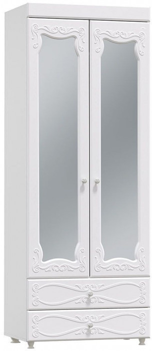 Шкаф 2-х дверный с зеркалами и ящиками (гл.560) Италия ИТ-50 белое дерево