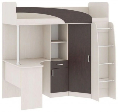 Карамель 77-01 кровать-чердак со столом Ясень анкор Светлый / Бодега темный