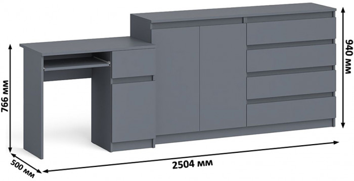 Мори Стол компьютерный МС-1 правый + Комод МК1600.1, цвет графит, ШхГхВ 250,4х50х94 см., выдвижной ящик справа, НЕ универсальная сборка