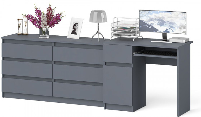 Мори Стол компьютерный МС-1 левый + Комод МК1380.6, цвет графит, ШхГхВ 228х50х76,6 см., выдвижной ящик слева, НЕ универсальная сборка
