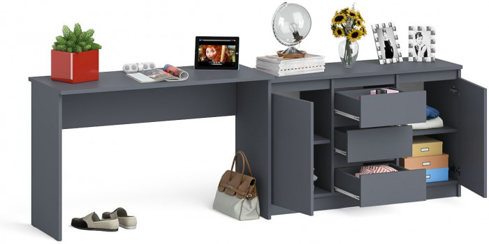 Мори письменный стол МСП1200.1 + Комод МК1200.3, графит