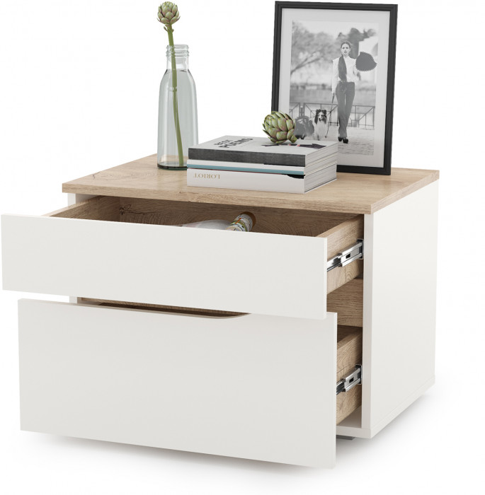 Муссон 16.03 Тумба прикроватная, белый/дуб эндгрейн элегантный
