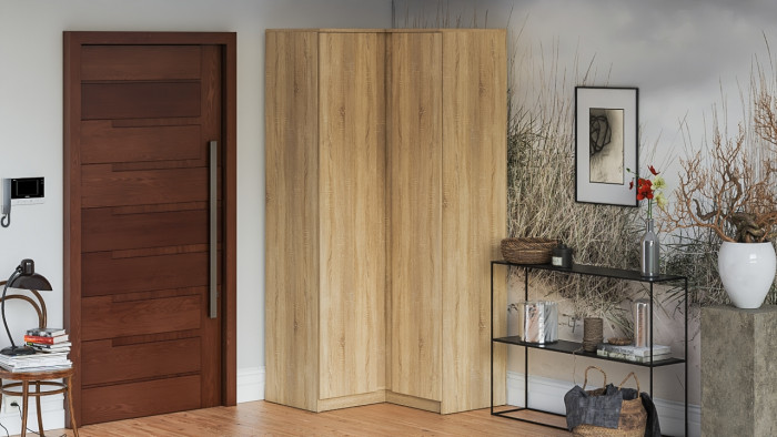 Мори Шкаф угловой МШУ960.1, цвет дуб сонома, ШхГхВ 96,4х96,4х209,6 см.