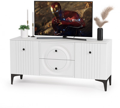 Валенсия Гостиная 16.45 Тумба под ТВ, ЛДСП белый шагрень/МДФ белый шагрень