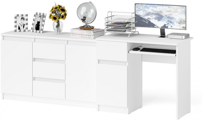 Мори компьютерный стол МС-1 левый + Комод МК1200.3, белый