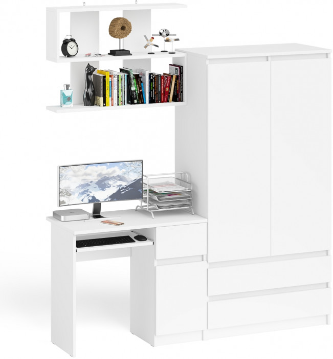 Мори компьютерный стол МС-1 правый + Шкаф МШ900.1 + Полка 900, белый