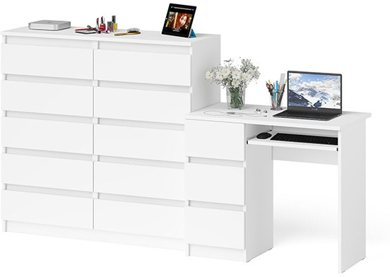 Мори компьютерный стол МС-6 левый + Комод МК1200.10, белый