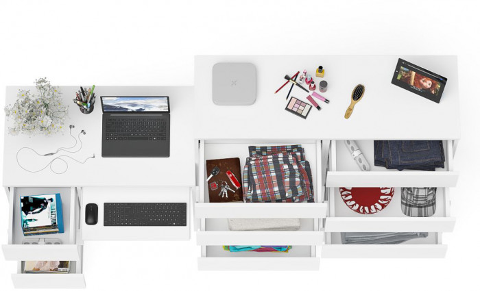 Мори компьютерный стол МС-6 левый + Комод МК1200.10, белый