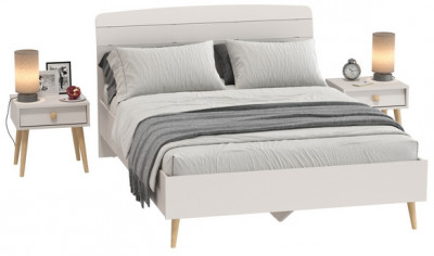 Афина Спальня Кровать 1400 + Две тумбы, кашемир серый