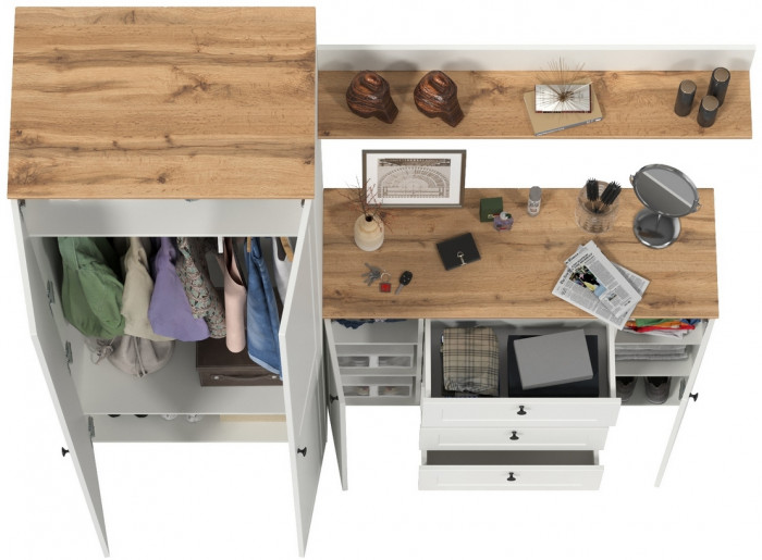 Остин Прихожая 62, цвет белый шагрень/дуб крафт золотой, ШхГхВ 200х54,3х229,6 см., универсальная сборка