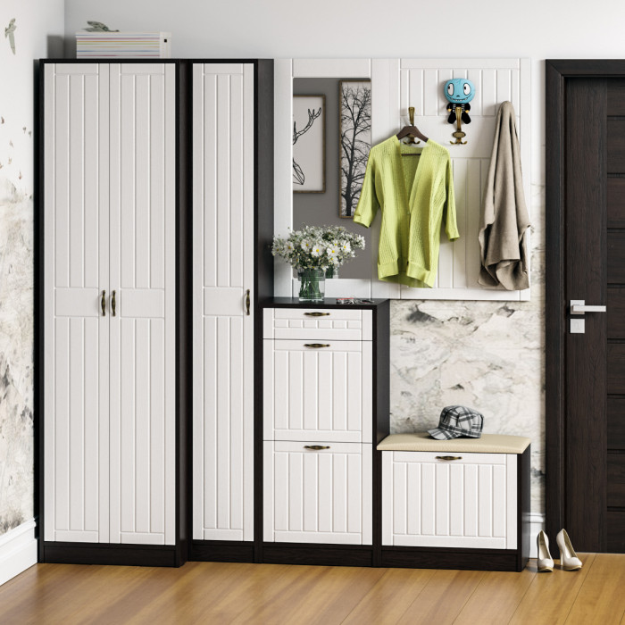 Прихожая П-6-350 Пенал, цвет венге/фасады МДФ белое дерево фрезеровка прованс, ШхГхВ 30х35х210 см., универсальная сборка