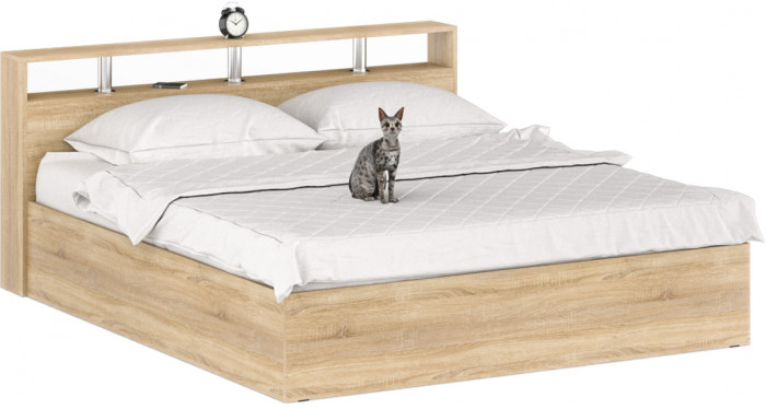 Камелия Кровать 1800 + две тумбы, цвет дуб сонома, ШхГхВ 296х217х78,2 см., сп.м. 1800х2000 мм., без матраса, основание есть