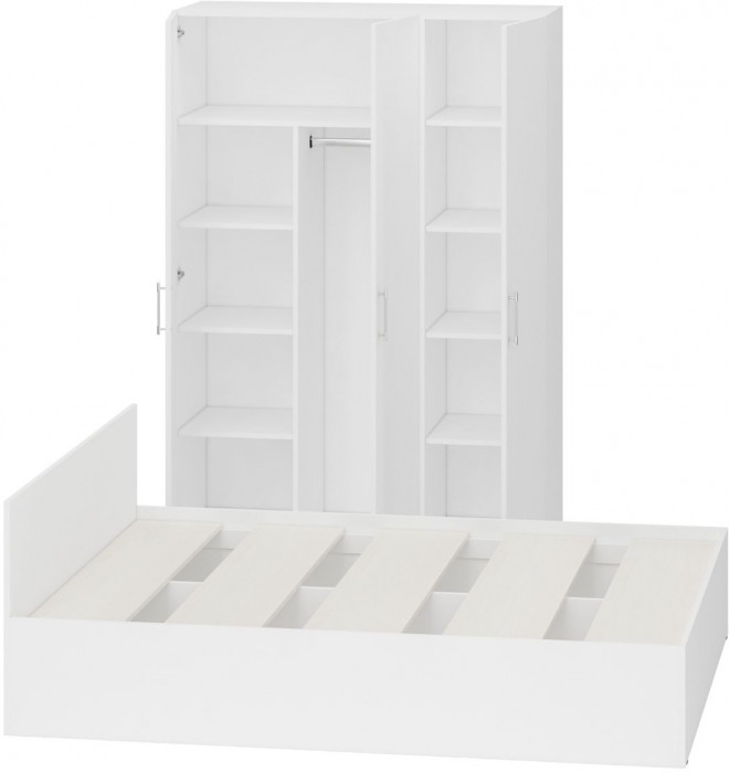 Спальня Стандарт 1-1600, цвет белый, ШхГхВ 163,5х203,5х70 + 135х52х200 см., сп.м. 1600х2000 мм., без матраса, основание есть