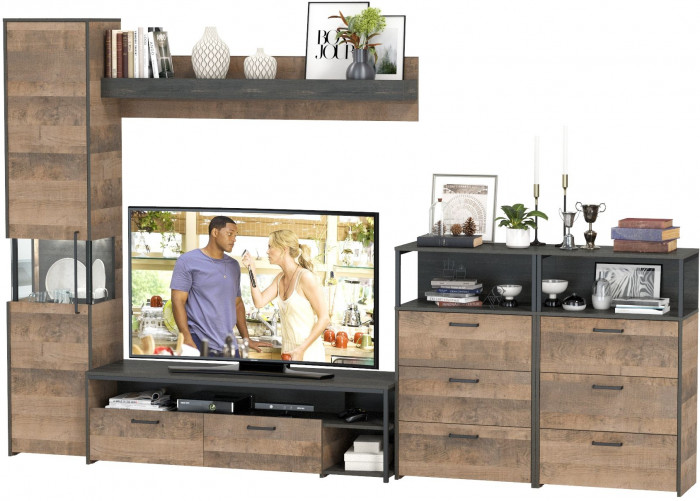 Трувор Гостиная 101, цвет дуб гранж песочный/интра, ШхГхВ 326,6х45,4х210 см., универсальная сборка