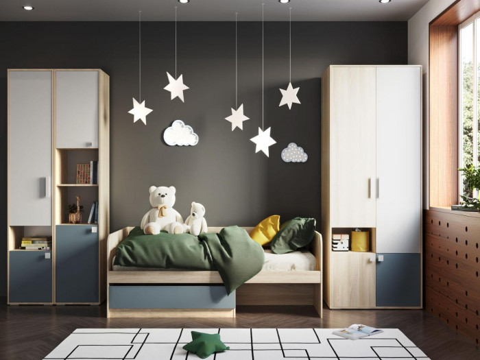 НМ 041.72 Шкаф-пенал Элиот Белый/Маренго/Баунти Песочный