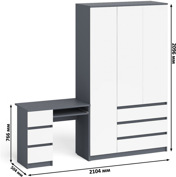 Мори компьютерный стол МС-6 левый + Шкаф МШ1200.1, графит/белый