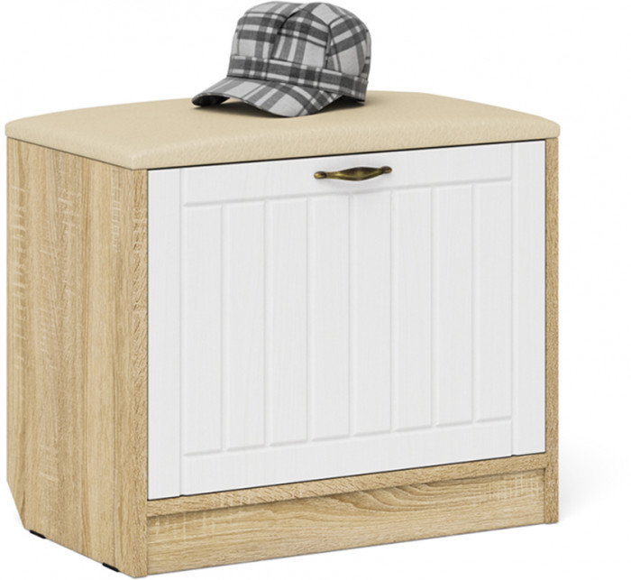 Прихожая П-6 Тумба, цвет дуб сонома/фасады МДФ белое дерево фрезеровка прованс, ШхГхВ 60х35х50 см.